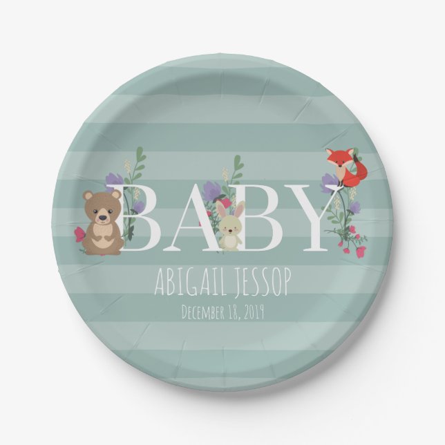 Plato De Papel Woodland Forest Animals Baby Shower (Anverso)