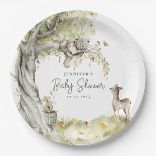 Plato De Papel Woodland Forest Animals Baby Shower