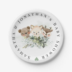 Plato De Papel Woodland Forest Baby Animals Baby Shower