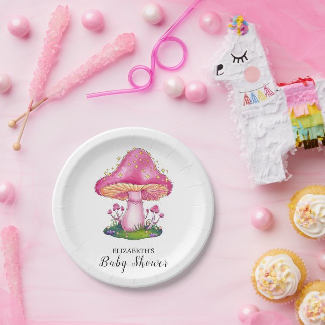 Plato De Papel Woodland Forest Mushroom Baby Shower (Fiesta)