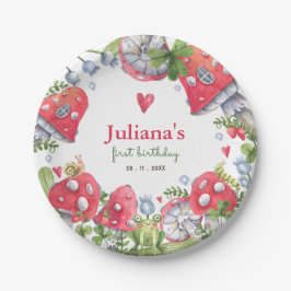 Plato De Papel Woodland Forest Watercolor Mushroom Kids Cumpleaño