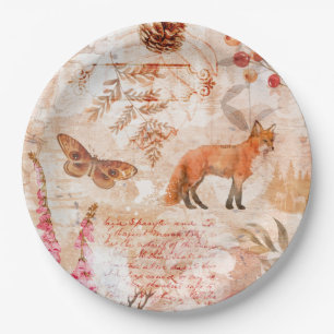 Plato De Papel Woodland Forest Wildlife Fox Deer Otumn