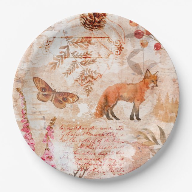 Plato De Papel Woodland Forest Wildlife Fox Deer Otumn (Anverso)