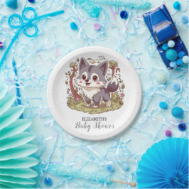 Plato De Papel Woodland Forest Wolf Baby Shower