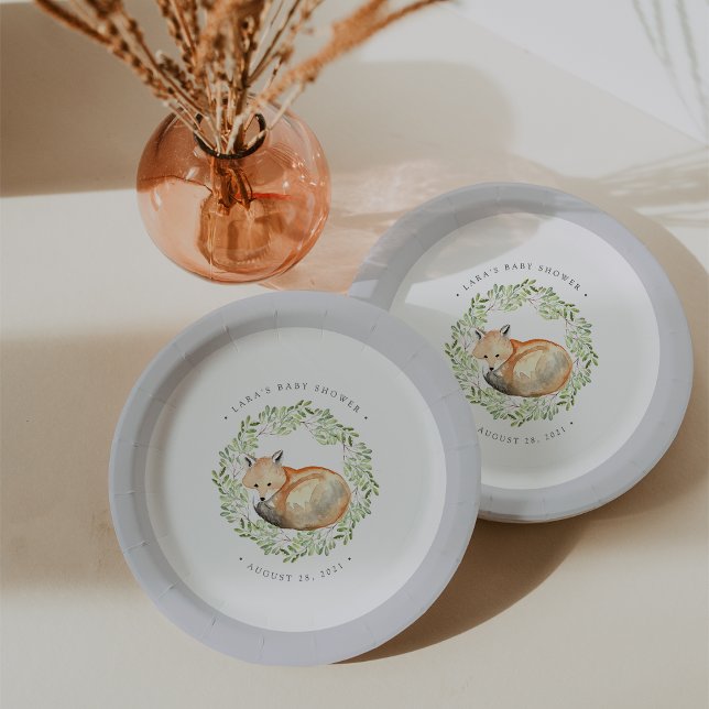 Plato De Papel Woodland Fox Baby Shower (Subido por el creador)