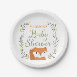 Plato De Papel Woodland Fox Baby Shower Plates