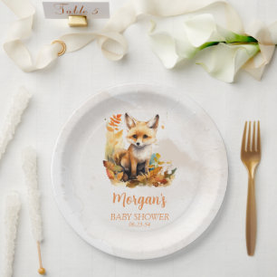 Plato De Papel Woodland Fox Cute Baby Shower