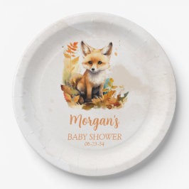 Plato De Papel Woodland Fox Cute Baby Shower