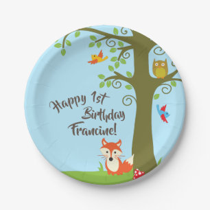 Plato De Papel Woodland Fox Cute Kids Fiesta de cumpleaños