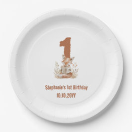 Plato De Papel Woodland Fox leyendo un libro Fiesta de primer cum