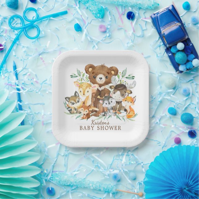 Plato De Papel Woodland Friends Boys Baby Shower Paper Plate (Fiesta)