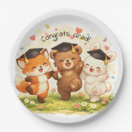 Plato De Papel Woodland Graduation Cute Animal Pastel Party 