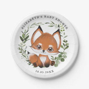 Plato De Papel Woodland Greenery Fox Primer cumpleaños Baby Show
