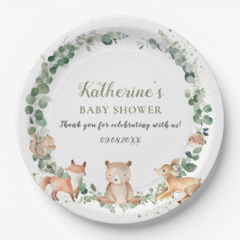 Plato De Papel Woodland Greenery Gender Neutral Baby Shower 