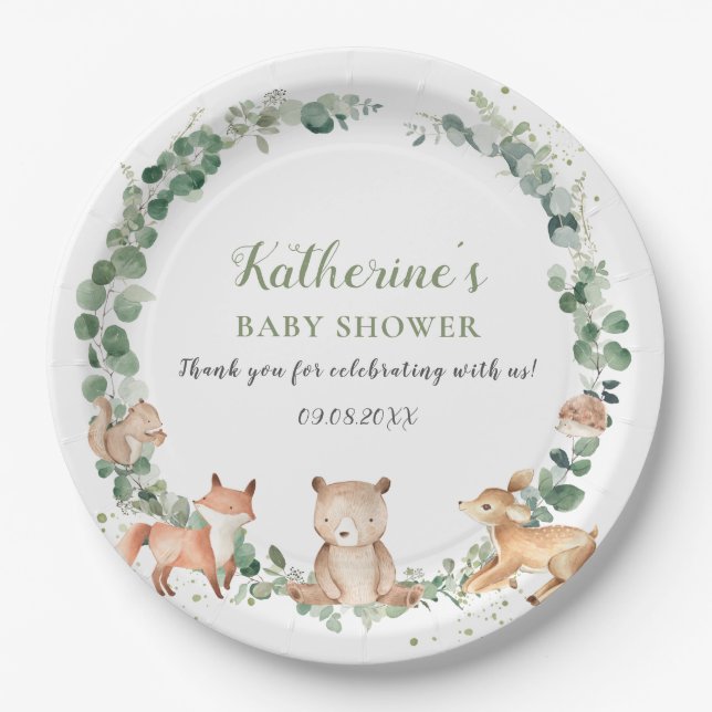 Plato De Papel Woodland Greenery Gender Neutral Baby Shower  (Anverso)