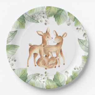 Plato De Papel Woodland Little Deer Baby Shower