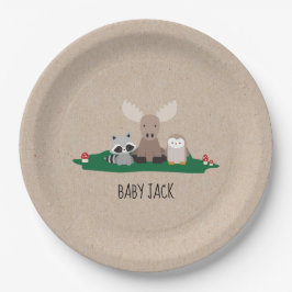Plato De Papel Woodland Lumberjack Baby Shower Animals Rustic