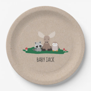 Plato De Papel Woodland Lumberjack Baby Shower Animals Rustic