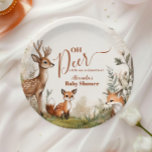 Plato De Papel Woodland Oh Deer Theme Baby Shower<br><div class="desc">¡Haz que tu ducha de bebé con temática de bosques sea aún más encantadora con las placas de papel Baby Shower "Oh venado" de Woodland! Estos platos son encantadores y cuentan con un ciervo dulce rodeado de delicadas flores, vegetación y elementos de un bosque caprichoso. Con suaves tonos tierra de...</div>