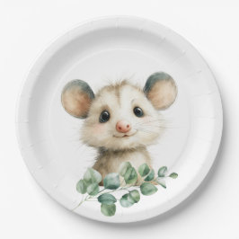 Plato De Papel Woodland Opossum Baby Shower • Neutral
