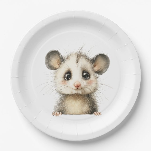 Plato De Papel Woodland Opossum Baby Shower • Neutral (Anverso)