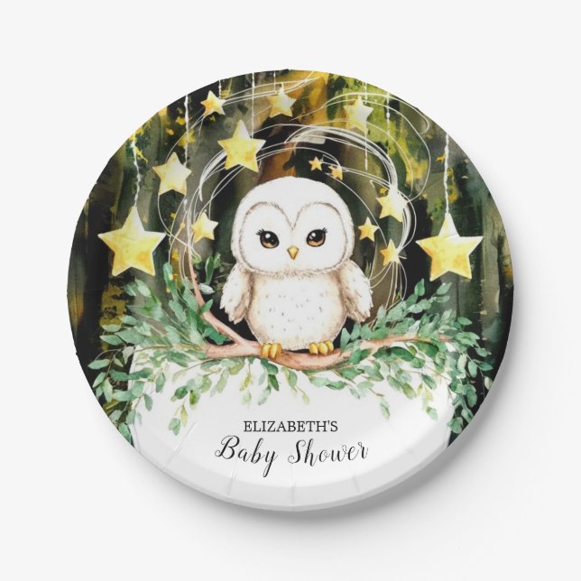 Plato De Papel Woodland Owl Baby Shower (Anverso)