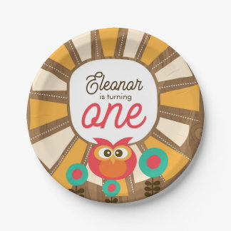 Plato De Papel Woodland Owl First Birthday Invitation – One Year 