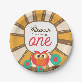 Plato De Papel Woodland Owl First Birthday Invitation – One Year 