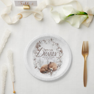 Plato De Papel Woodland podemos empezar a esperar Baby Shower inv