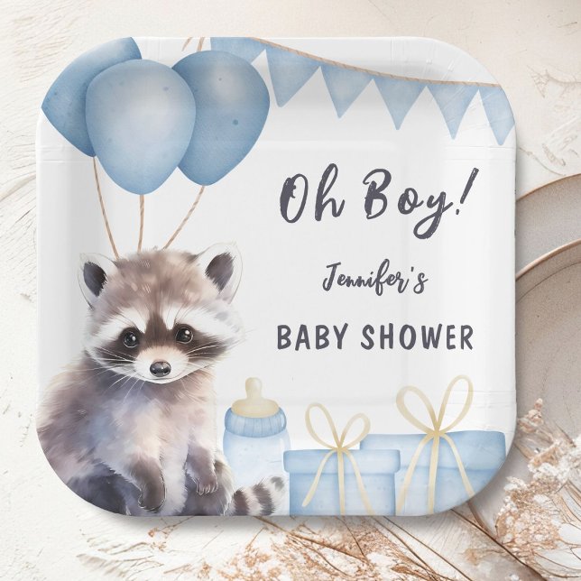 Plato De Papel Woodland Raccoon Baby Shower Cute Boy (Subido por el creador)
