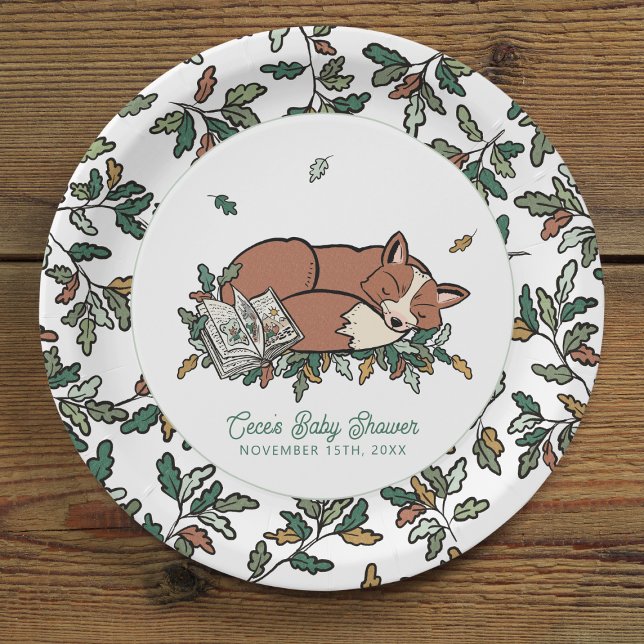 Plato De Papel Woodland Storybook Fall Fox Baby Shower (Woodland Storybook Baby Shower Paper Plates)