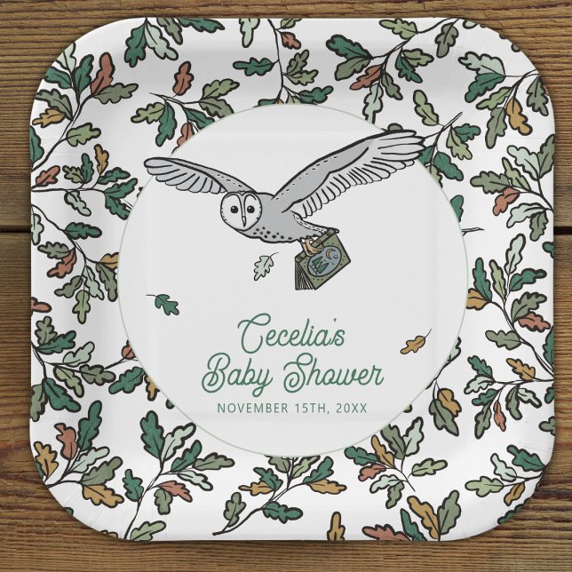 Plato De Papel Woodland Storybook Owl Baby Shower (Woodland Storybook Baby Shower Paper Plates)