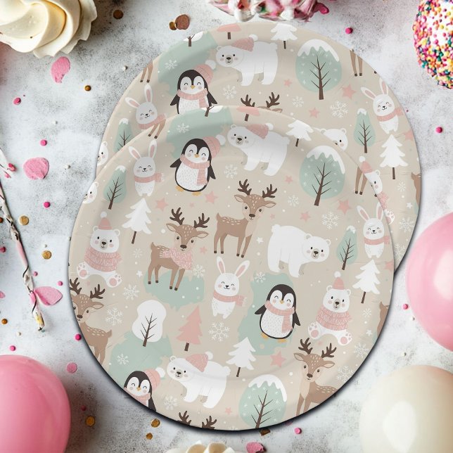 Plato De Papel Woodland Whimsical Forest Animals Winter (Subido por el creador)