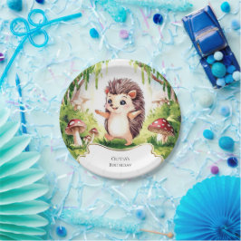Plato De Papel Woodland Whimsical Hedgehog Cumpleaños