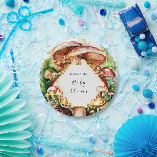 Plato De Papel Woodland Whimsical Mushroom Baby Shower (Fiesta)