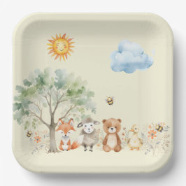 Plato De Papel Woodland Wildlife Baby Shower Pale Peach