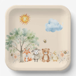 Plato De Papel Woodland Wildlife Baby Shower Pale Peach