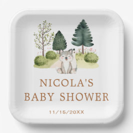 Plato De Papel Woodland Wolf Baby Shower