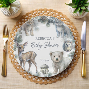 Plato De Papel Woodlands lindos bebés con ducha personalizada