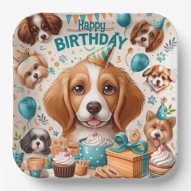 Plato De Papel Woof-tastic Dog Happy Birthday Tableware (Anverso)