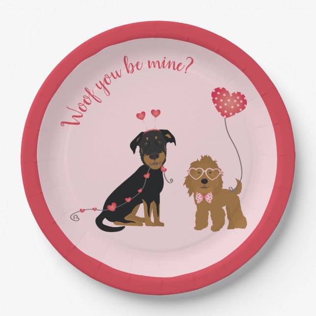 Plato De Papel Woof You Be Mine Valentine Dogs (Anverso)