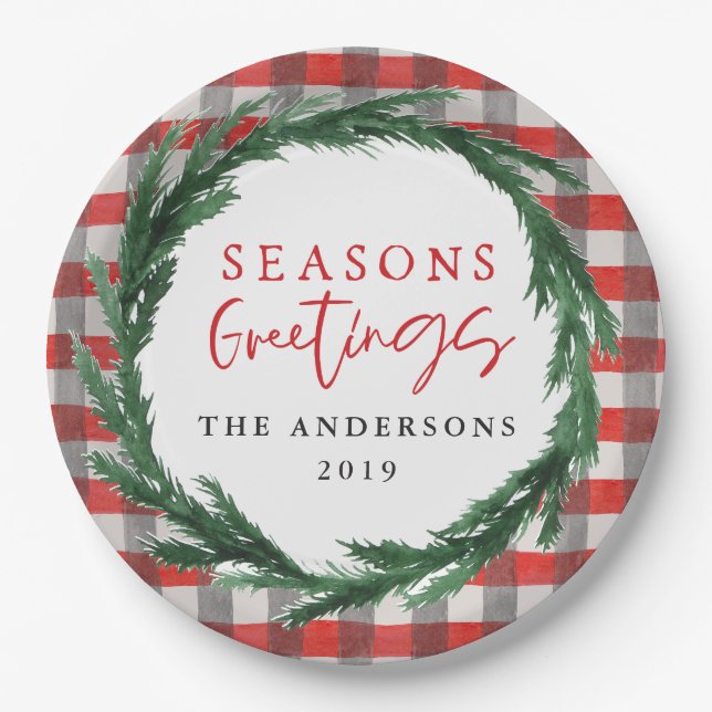 Plato De Papel Wreath acuarela + vacaciones de Navidades de contr (Anverso)