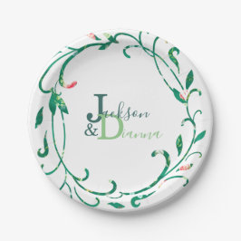 Plato De Papel Wreath de color de agua de jardín rosa