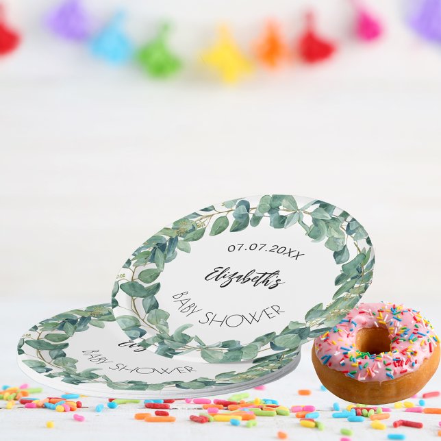 Plato De Papel Wreath de eucalipto de Baby Shower (Subido por el creador)