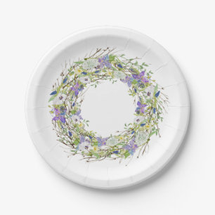 Plato De Papel Wreath de flores silvestres rusticas de jardín sec