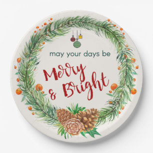 Plato De Papel Wreath de Navidades merry y brillantes