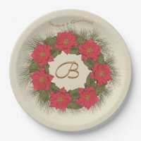 Wreath de poinsettia de color de agua - Monogramad