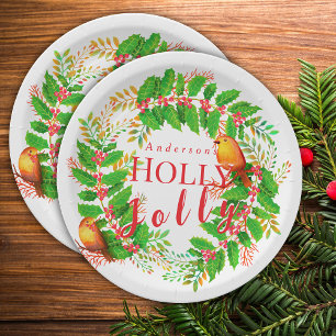 Plato De Papel Wreath Holly Jolly White