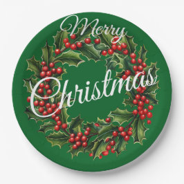 Plato De Papel Wreath Navidades de texto personalizado