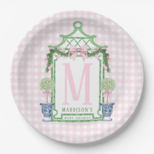 Plato De Papel Wreath perrito con rosado Gingham Bow